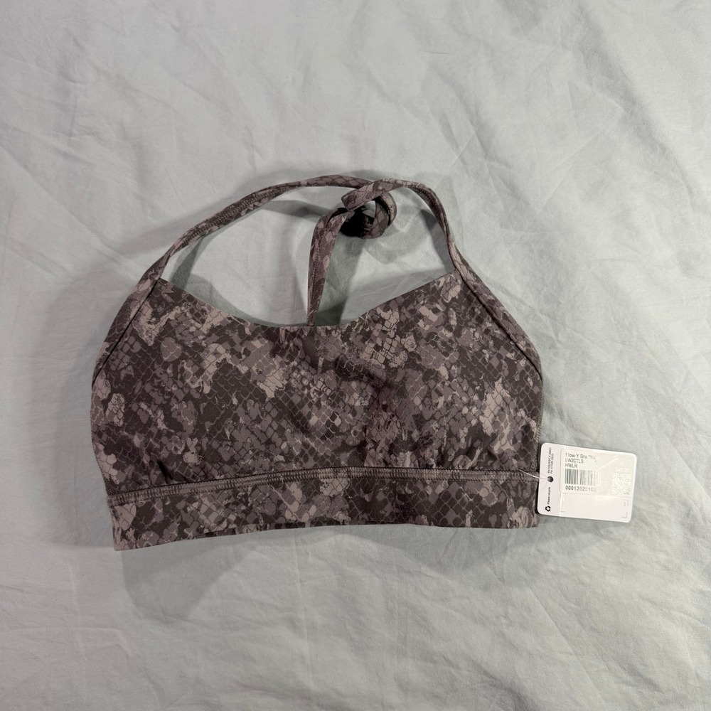 Lululemon‎ Flow Y Bra Nulu Hideaway Multi Lavender Grey Snakeskin Size 2
